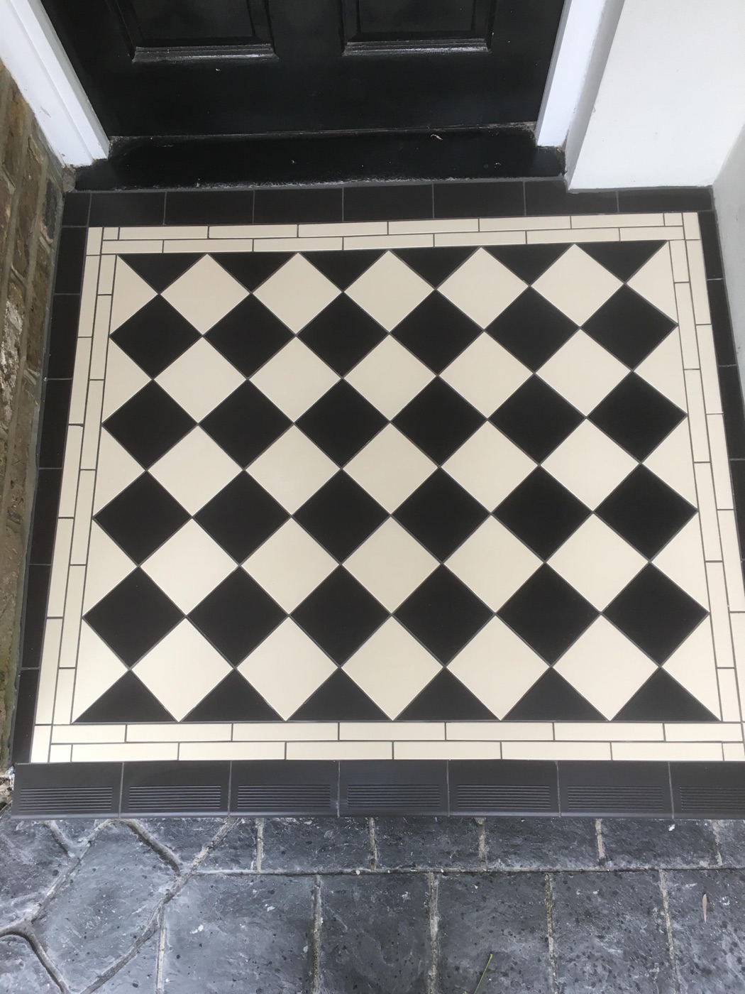 Victorian black and white diamond pattern path tiling, Crystal Palace, South East London — Bromley Tiler