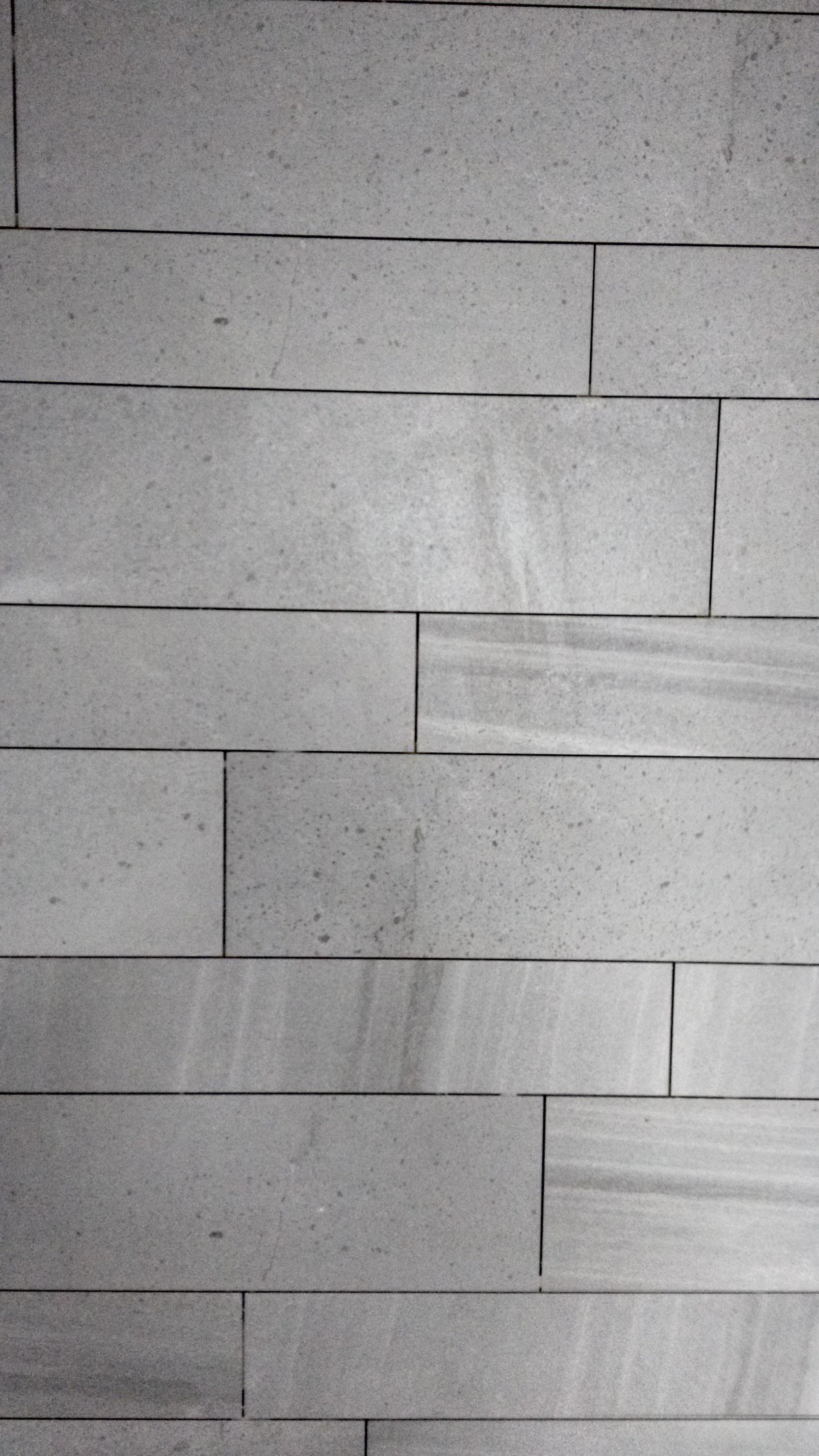 Grey subway tiles set in running bond with tight, even grout joints, Eltham, Bromley Tiler