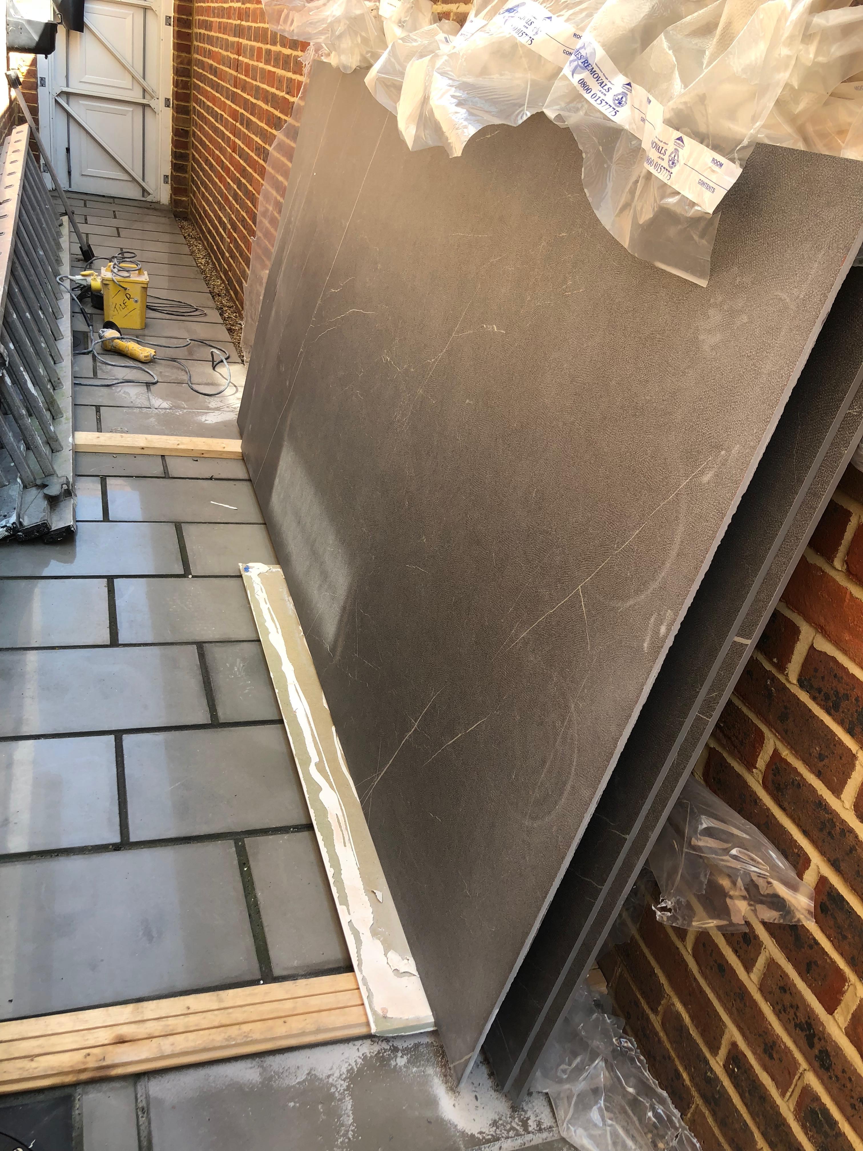 Dark slate-effect porcelain outdoor path tiling, Sevenoaks, Bromley Tiler